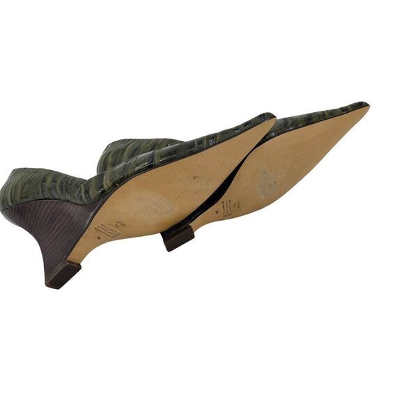 Vintage Y2K Luichiny Leather Heels 7 Green Texture Curved Stacked Wedge Artsy - Picture 13 of 16